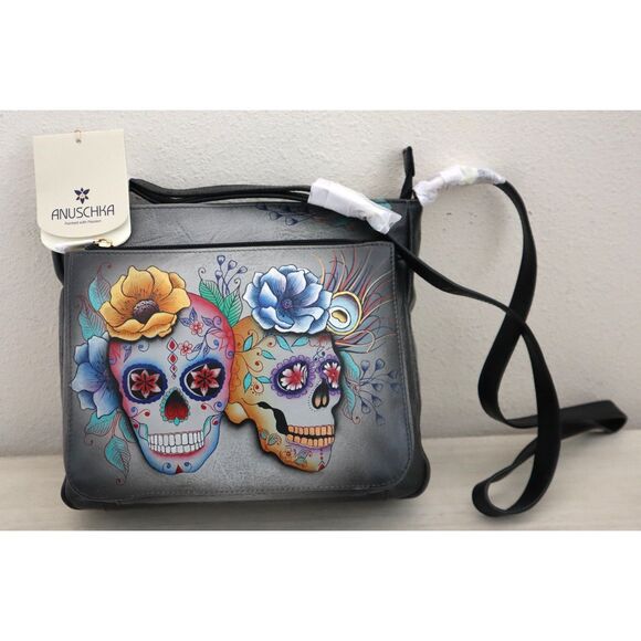 Anuschka 7207-CDA Women's Sugar Skulls Hand-Painted Leather Crossbody Bag - Picture 3 of 7